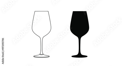 Elegant vector illustration featuring two wine glasses, one outlined and one solid black design.