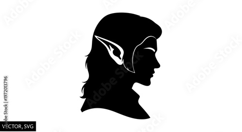 Fantasy Elf Silhouette Profile, Mystical Character, Elegant Profile Silhouette