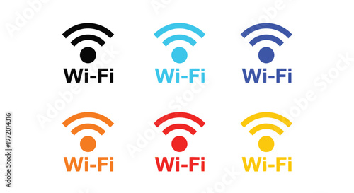 Set of six colorful wi-fi wireless internet connection signal icons designed as flat vector graphic illustrations