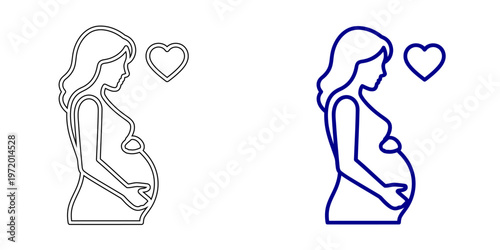 Minimalist Pregnant Woman Icon with Heart Symbol for Maternity Pregnancy and Motherhood Concepts