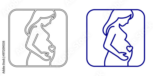 Pregnant Woman Silhouette Icon Minimal Line Art Pregnancy Symbol