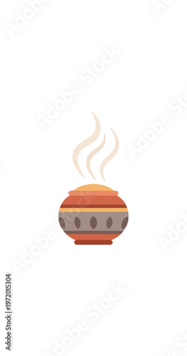 Steaming pot illustration on black background for design elements