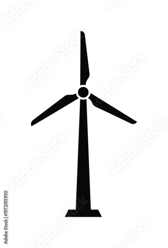 風力発電のシルエットアイコン、再生可能エネルギーと持続可能な未来を象徴するクリーンな電力供給源のベクターイラスト。環境保護、エコフレンドリーな技術、グリーンエネルギープロジェクトに最適なデザイン素材。