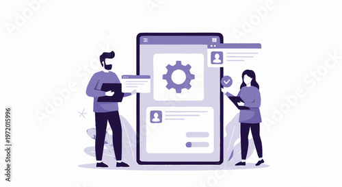 Two People Working Together on a Mobile Application Interface.
