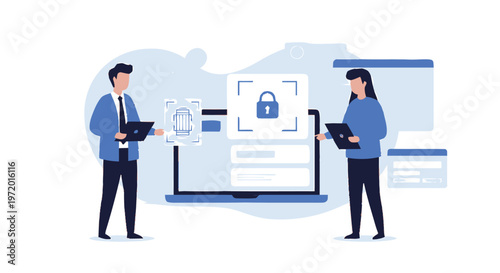 Two Professionals Reviewing Data Security and Protection Measures.