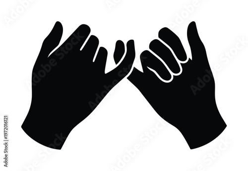 指切りげんまん、約束を交わす二つの手のシルエット、信頼と友情を象徴するシンプルなベクターイラスト素材、絆や誓いを表現するデザインエレメント