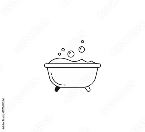 Bathtub icon white outline bubbles minimalist design