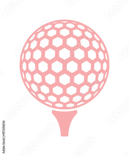 ピンクのゴルフボールとティーのシンプルなベクターイラスト。ゴルフ大会、スポーツイベント、レジャー活動のアイコンデザインに最適な、ミニマルで洗練されたゴルフシンボル。