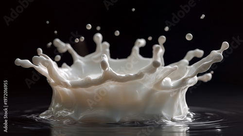 A delicate milk splash forms an elegant crown on dark water.