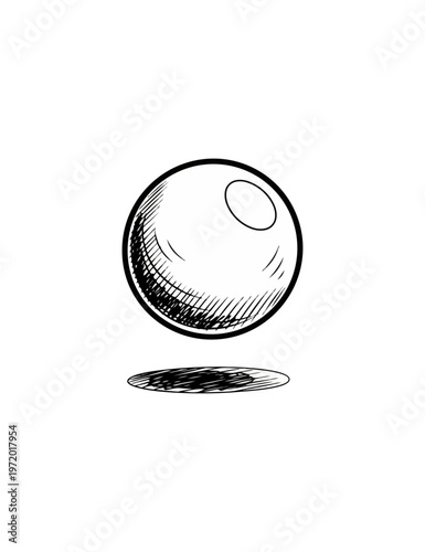 Floating sphere with shadow illustration on black background