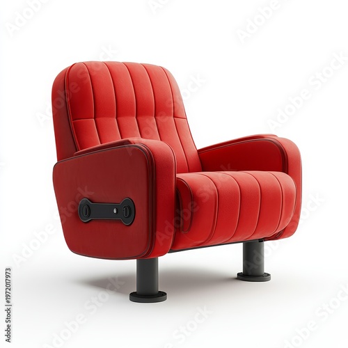 Red cinema chair on a white background, ideal for advertising or promotional use in a cinematic setting, Generative AI