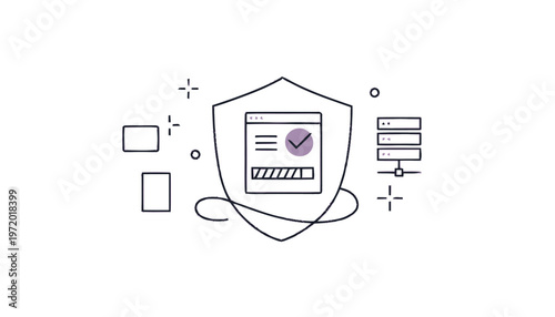 Website Security Shield with Checkmark for Protection and Data Integrity.