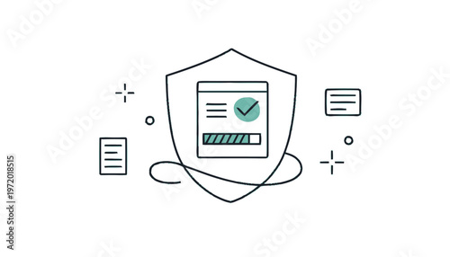 Website Security Shield with Loading Bar and Checkmark Illustration.