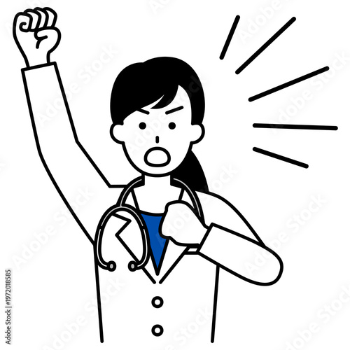 抗議する医師の女性