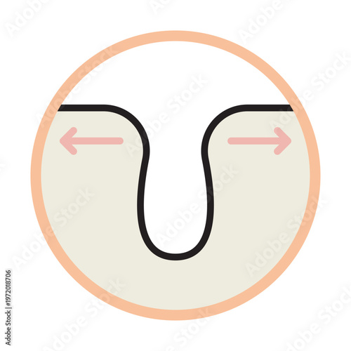 毛穴の開きを表す皮膚断面の円形スキンケアアイコン