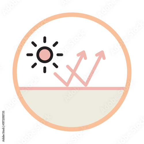 紫外線を受ける肌の断面円形アイコン（UVダメージ）