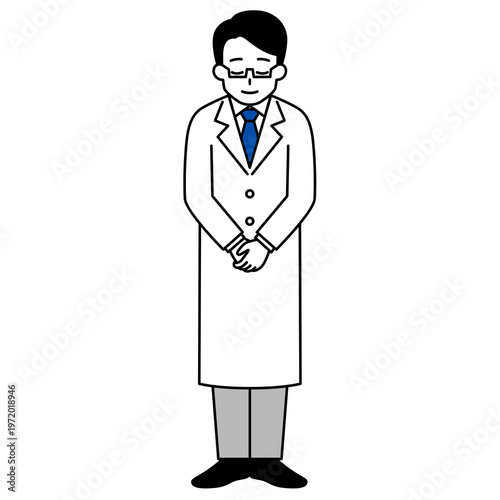 お辞儀をする医師の男性（全身）