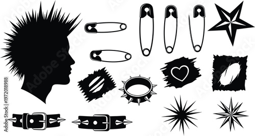 Punk Rock Silhouette with Safety Pins and Spikes