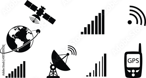 Satellite Navigation System with GPS Device and Signal Bars