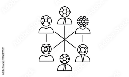 Hierarchical organizational structure with specialized roles and connections