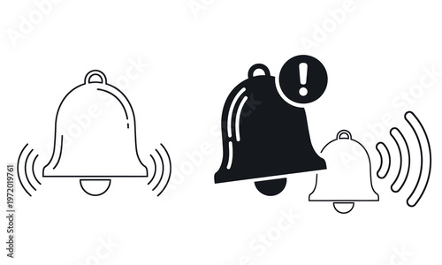 Comparison of functional and malfunctioning bells with sound waves and warning signs