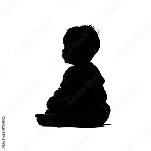 Professional Cute Baby Cartoon Silhouette Sitting Image for Projects and Designs
