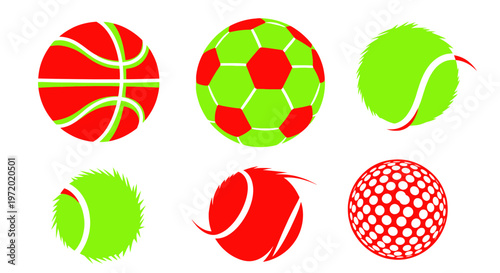 Collection of Colorful Sports Balls: Basketball, Soccer, Tennis, Golf