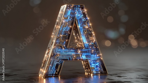 Abstract letter a with circuit board design