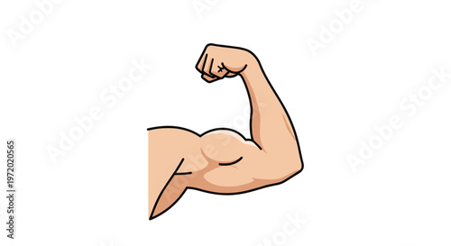Cartoon illustration of a strong arm flexing a bicep muscle symbolizing strength, fitness, health, bodybuilding, and physical power.