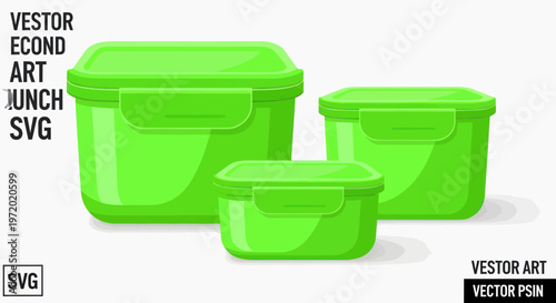 Set of 3 Green Plastic Food Containers for Lunch, Storage, and Organization