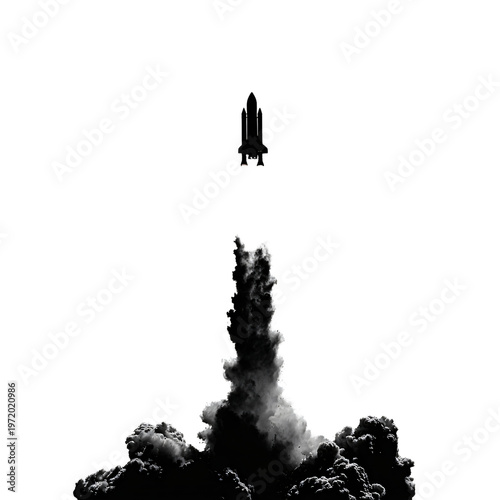 Black Rocket Launching into Space Isolated Silhouette for Creative Projects