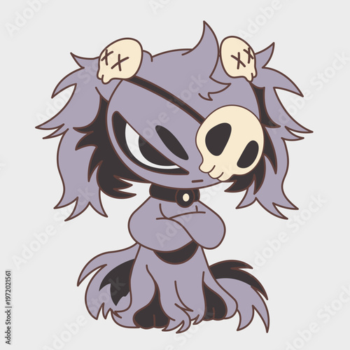 Angry shaggy animal. Funny character. Cartoon character design.