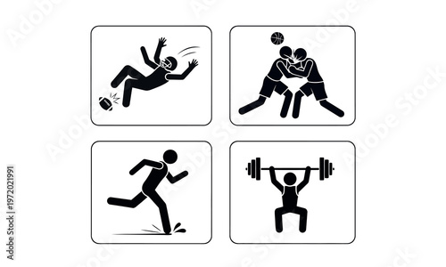 Four fundamental athletic movements and sports actions in simple icons