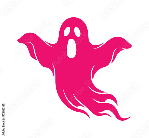 Pink Halloween ghost vector illustration, spooky flying phantom silhouette, vibrant magenta spirit character for party invitations and decor