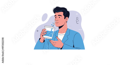 Man performing a nasal rinse with a neti pot or saline solution to clear his sinuses for health and hygiene.