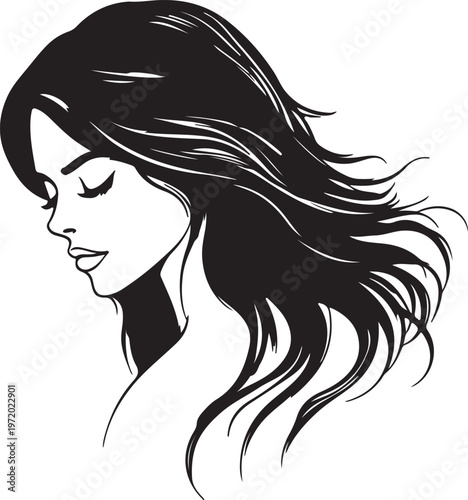 Girl and woman with long hair fashion illustration