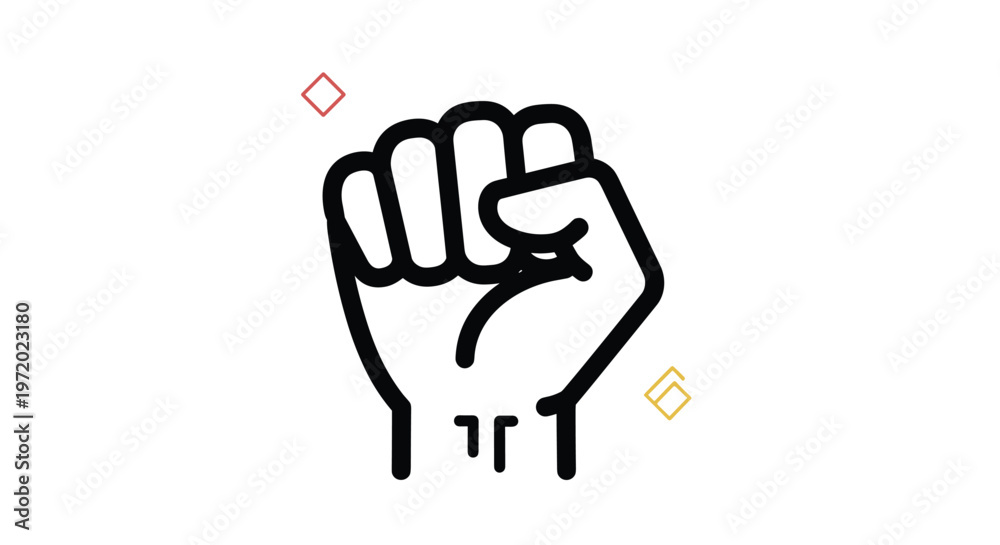 Fototapeta premium Strong clenched fist icon drawn with bold black lines symbolizing power, solidarity, protest, or human rights activism.