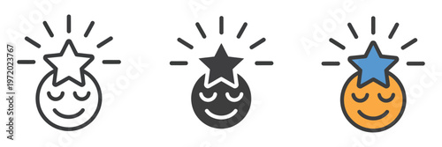 Creative icon showing a happy face with a glowing star, representing positive thinking, innovation, success, mindfulness