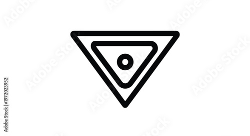 Symmetric black and white geometric logo featuring a nested triangle design with a central circle on a clean white background for modern branding.