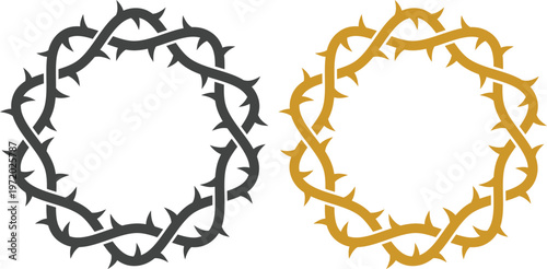 Jesus Christ portrait icon set with crown of thorns and Christian symbols including cross and crucifix on white background, ideal for religious and spiritual designs.