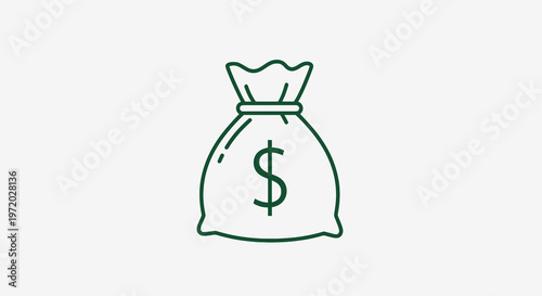 A simple, green outlined money bag icon with a dollar sign on a white background