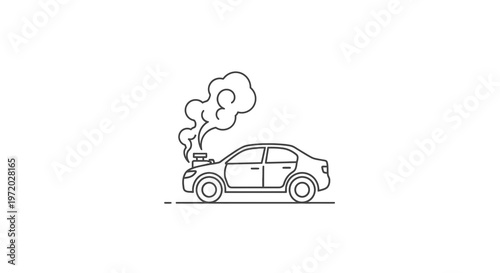 An illustrated sedan emits smoke from its engine, indicating a breakdown or malfunction
