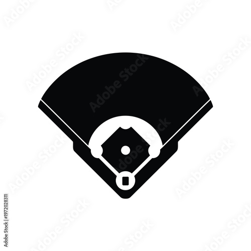 A minimalist black and white icon depicting a baseball field view