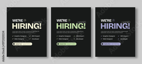 We Are Hiring Post, Minimal Poster Design, Job Recruitment Social Media Post Template for Creative Team Hiring, Graphic Designer, Web Designer and Developer Positions Vector Illustration