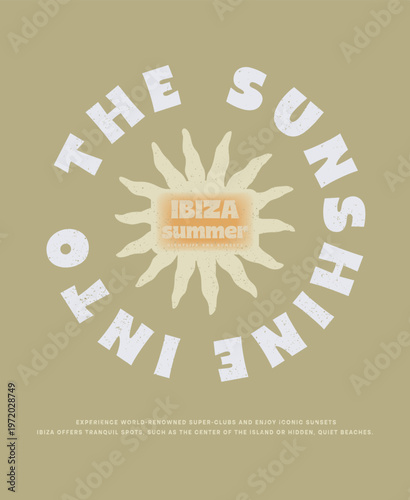 Ibiza Summer Travel Graphic illustration vector with Circular Typography and Sun Rays