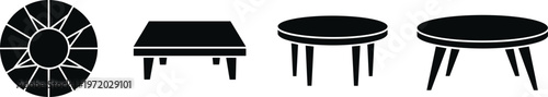 Table silhouettes vector set, round and rectangular furniture icons, modern interior design elements isolated on clean background