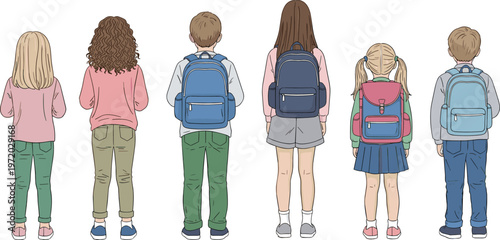 Vector Illustration of Schoolchildren with Backpacks, Representing Education, Learning, and School Life