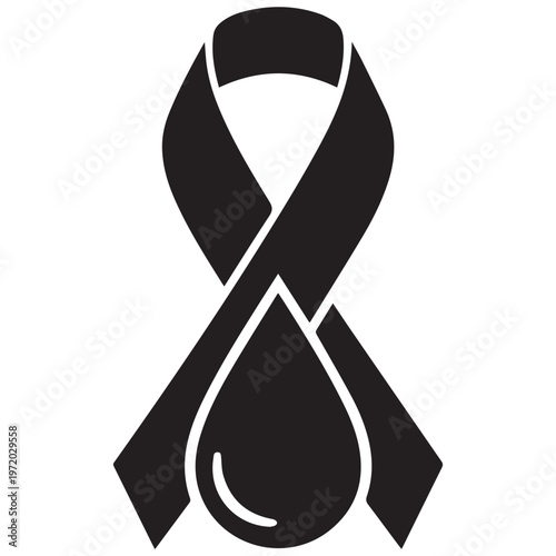 Awareness ribbon with blood drop silhouette, medical charity and healthcare donation concept icon