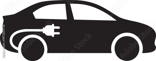 Electric car, eco friendly vehicle, black silhouette, plug-in hybrid, automotive icon