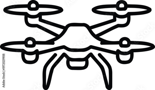 Outline icon of a quadcopter drone with landing gear facing forward